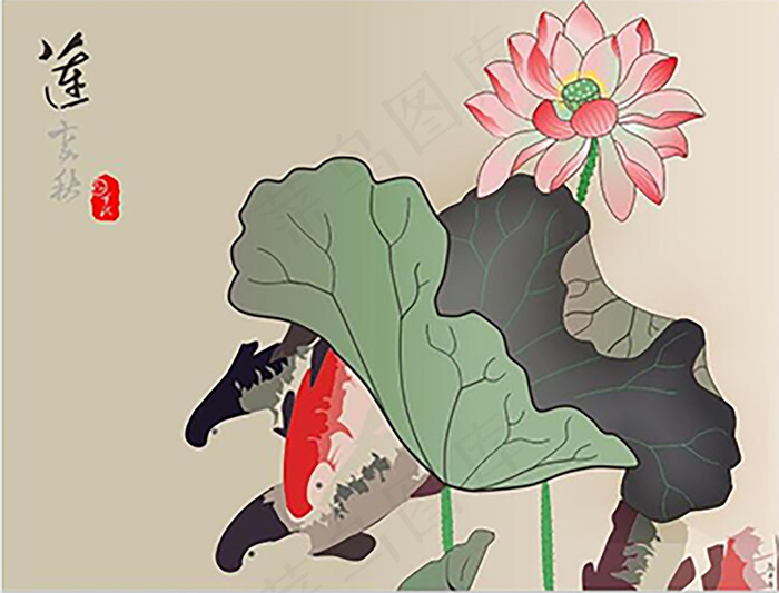 莲花水墨画cdr矢量模版下载