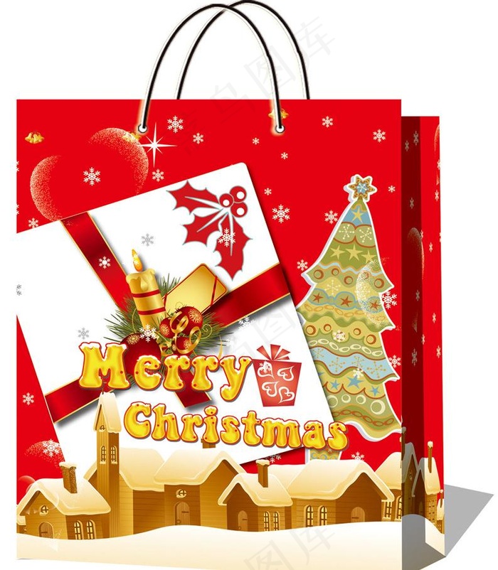 圣诞礼品房屋雪花礼品袋（大红）图片