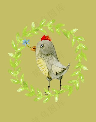 鸟卡通图案素材树枝圈
