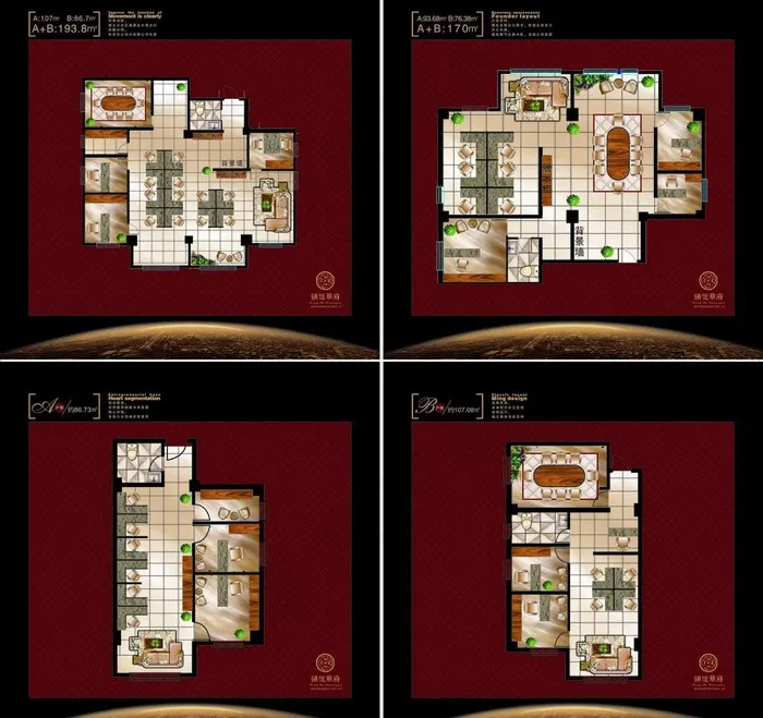 房地产户型图家具分层图片(800X800)cdr矢量模版下载