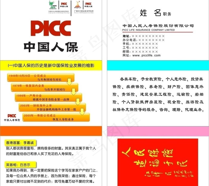 中国人保三联名片图片cdr矢量模版下载