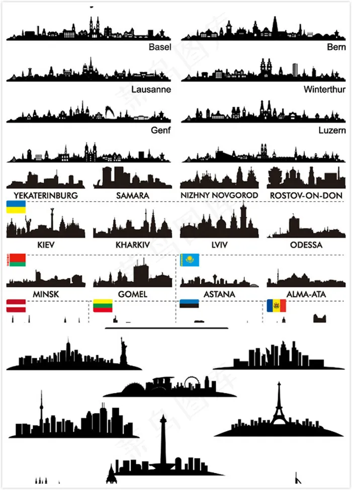 城市建筑剪影cdr矢量模版下载