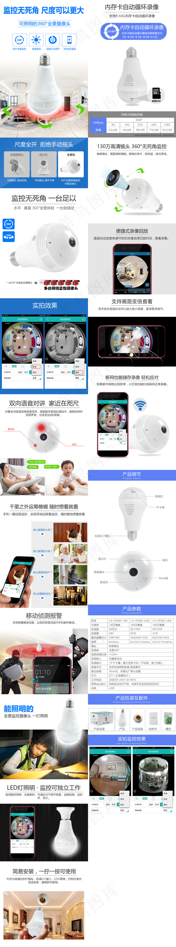 灯泡安防监控详情摄像头(790X16000(DPI:300))psd模版下载