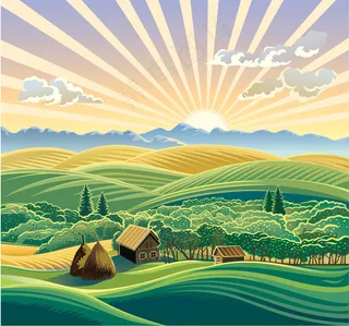 手绘唯美农庄矢量背景图