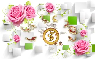 3D玫瑰方格电视背景墙