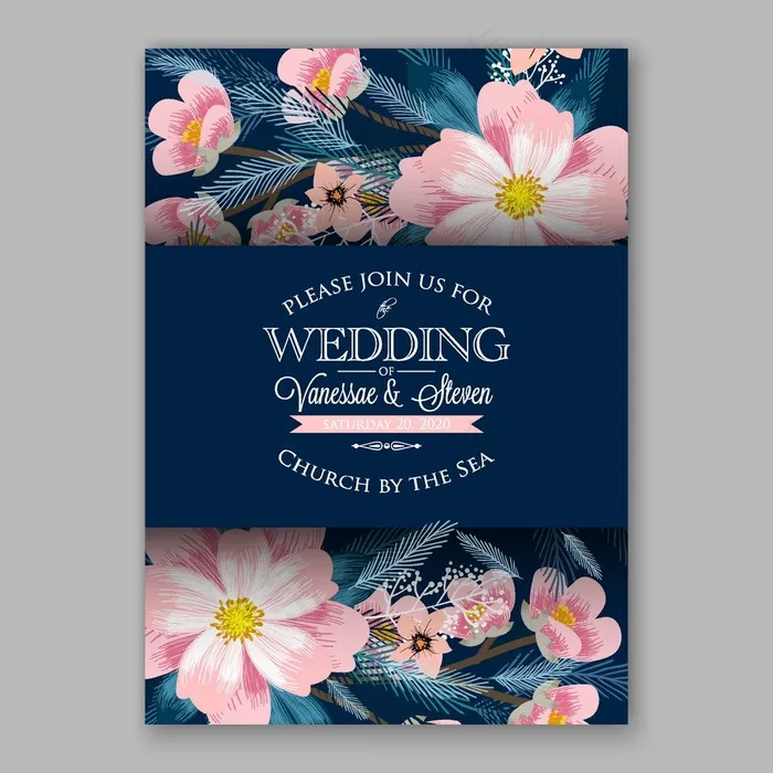 水彩盛开的花朵叶子婚礼请贴矢量素材eps,ai矢量模版下载