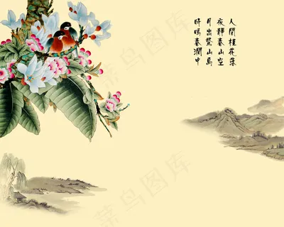 国画山水工笔花鸟电视背景墙 国画山水工笔花鸟电视背景墙