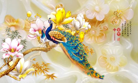 电视背景墙孔雀吉祥高清PSD免费下载