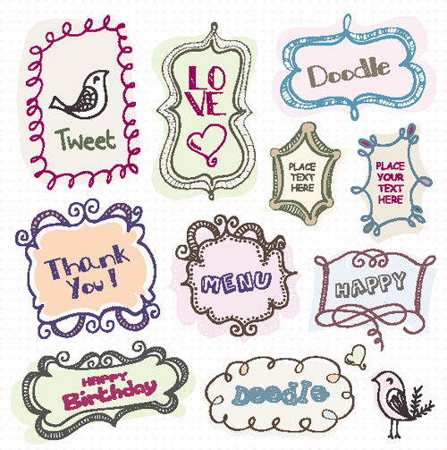 可爱手绘线条边框矢量素材