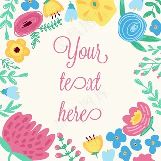 手绘植物花卉花环图案素材