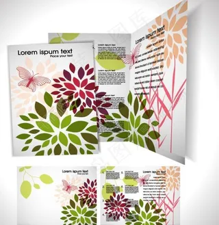 树叶 梦幻花纹 花朵 蝴蝶宣传册图片