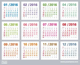 2016猴年日历模板矢量素材V.50