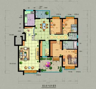 彩色户型图平面效果图分层psd模板...