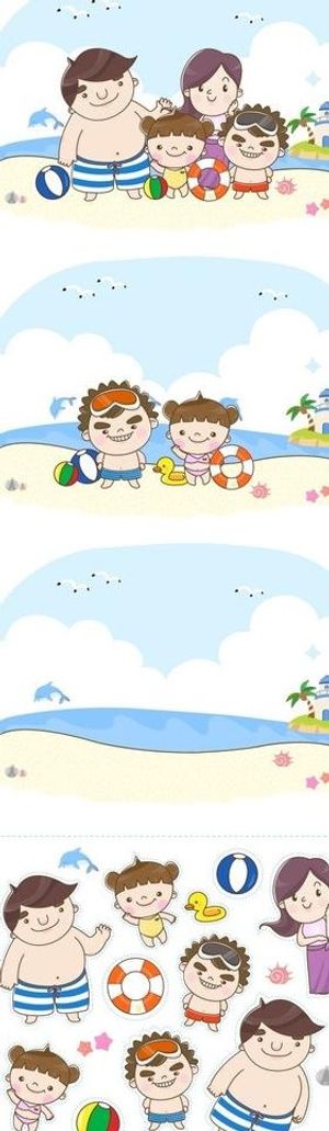 卡通海滩上的一家图片