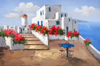 希腊风景手绘油画图片