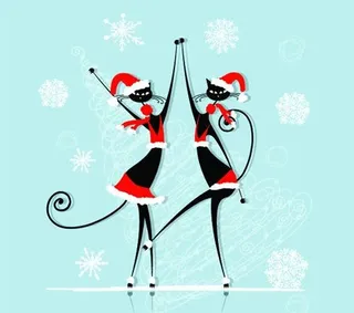 卡通圣诞黑猫插画图片