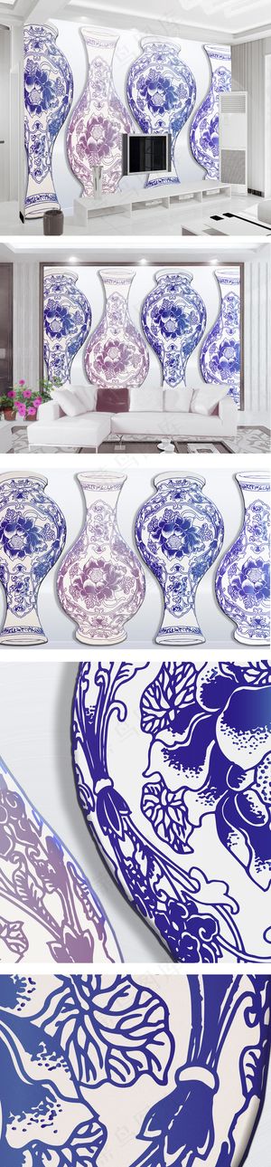 新中式现代简约陶瓷花瓶客厅电视背景...