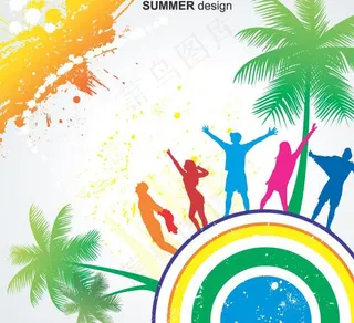 炫彩酷夏海滩元素矢量素材图片