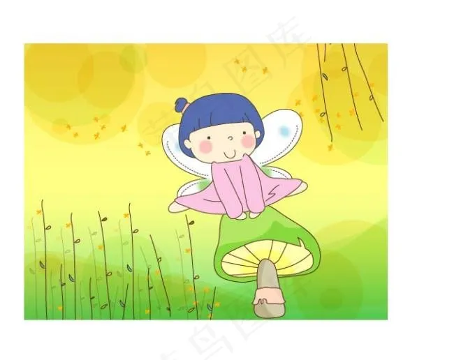蘑菇上的小女生ai矢量模版下载