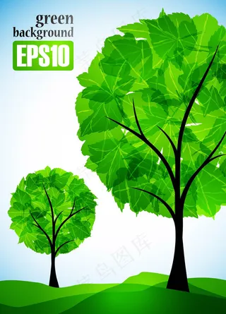 两棵树绿色环保矢量素材