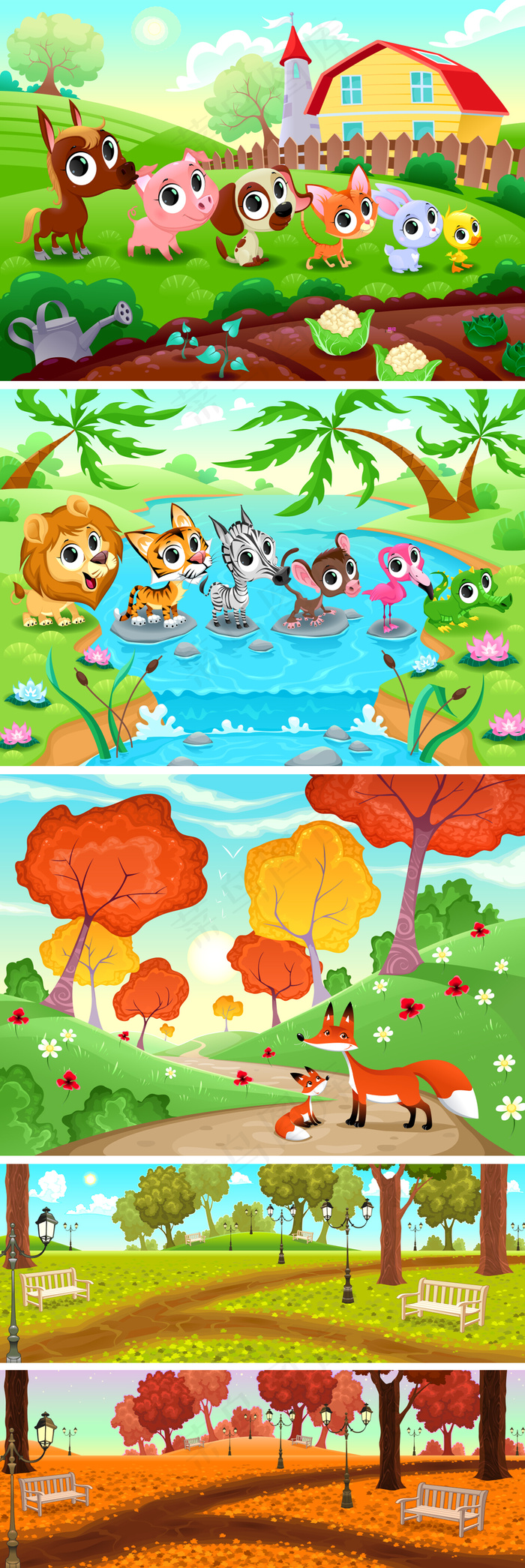 卡通童话森林小动物矢量设计