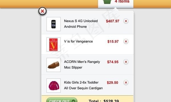 网页UI购物车弹出界面PSD分层素...psd模版下载