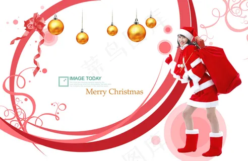 派发礼物圣诞装美女PSD素材 派发礼物圣诞装美女PSD素材