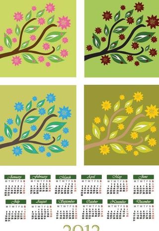 卡通树枝日历矢量素材