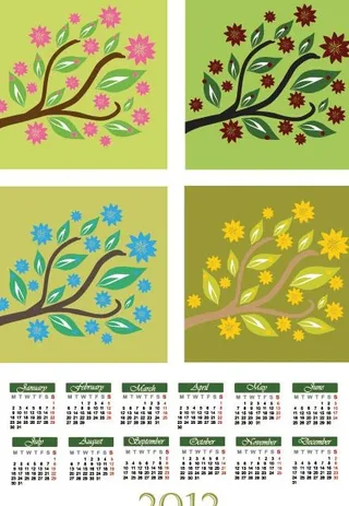 卡通树枝日历矢量素材