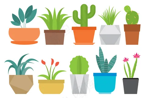 手绘花盆与花元素