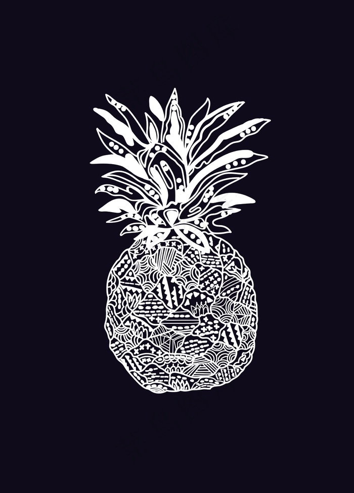 黑白菠萝简笔插画ai矢量模版下载