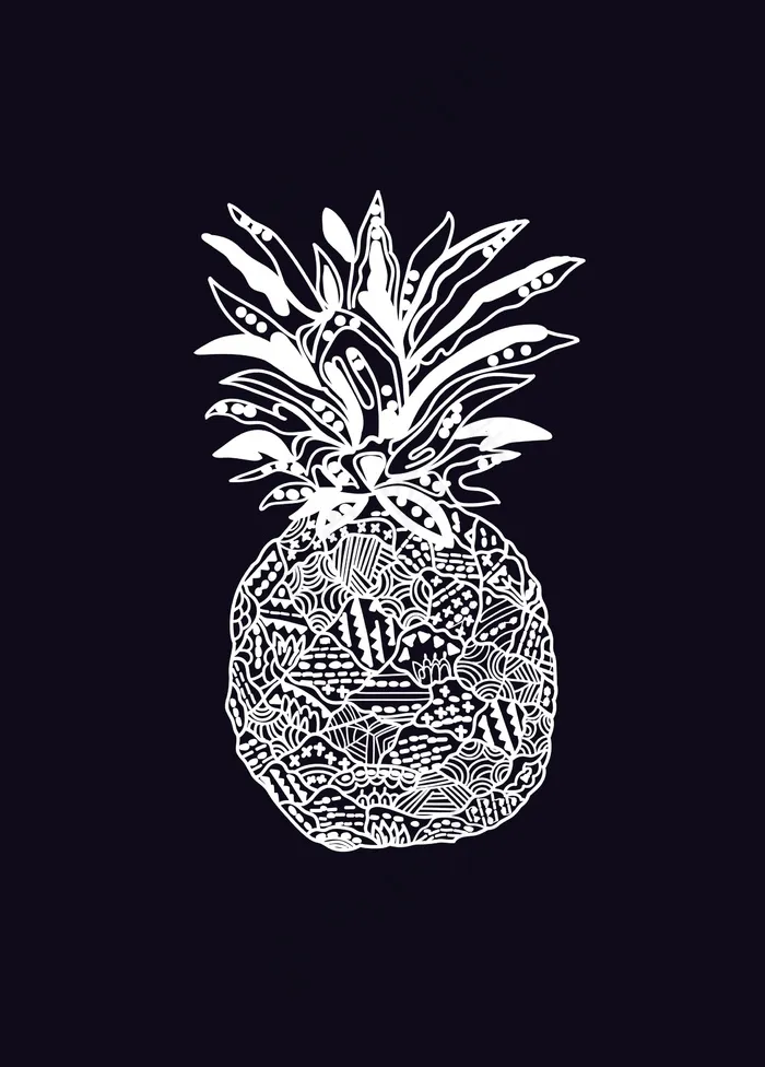 黑白菠萝简笔插画ai矢量模版下载