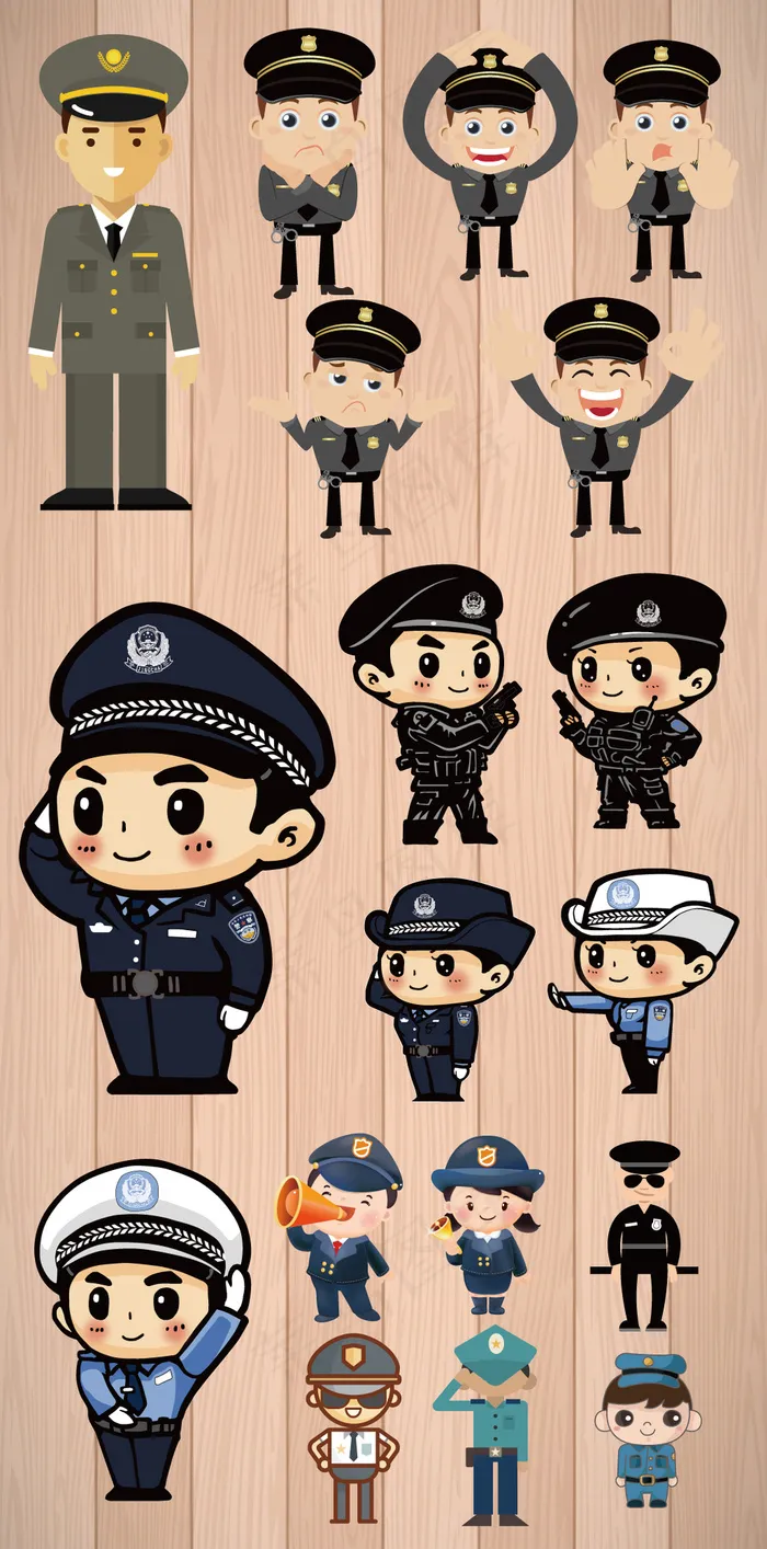 几款卡通警察军人EPS矢量素材
