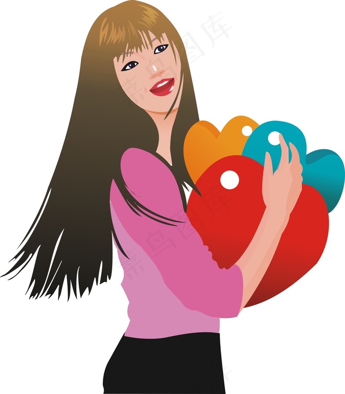 绘画插画长发女孩