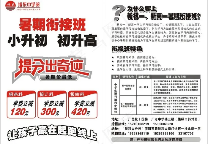 旭东中学部 暑期衔接班cdr矢量模版下载