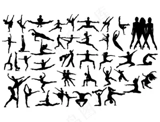 芭蕾舞者优雅动作剪影矢量素材