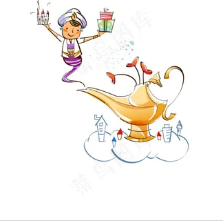 阿拉丁神灯矢量插画高清源文件下载