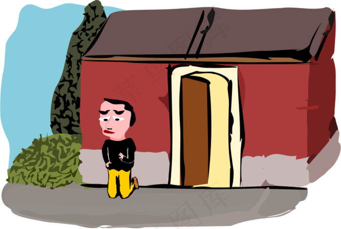 在他的膝盖上伤心的人