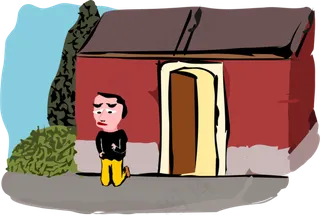 在他的膝盖上伤心的人