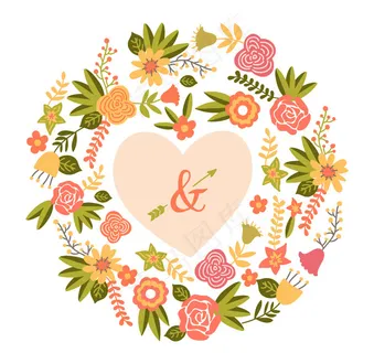 彩色圆形花卉婚礼海报矢量素材 彩色圆形花卉婚礼海报矢量素材