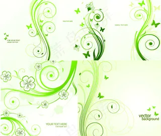 绿色蝴蝶藤蔓花纹矢量素材