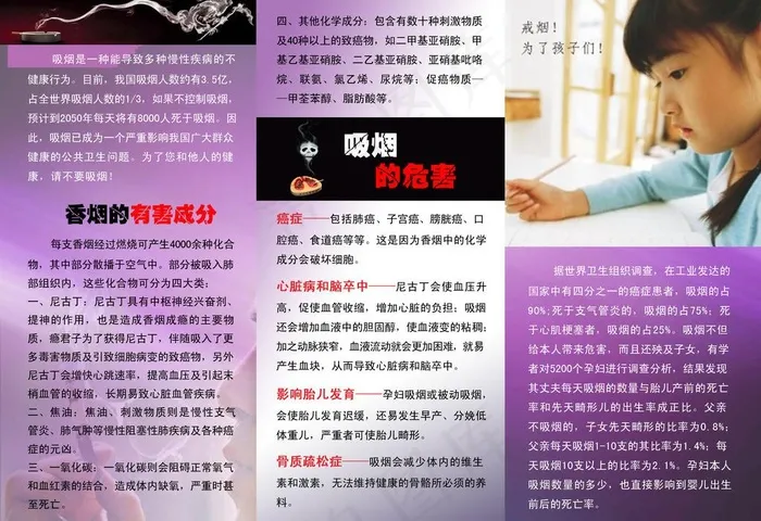 控烟禁烟三折页图片psd模版下载