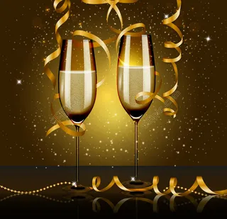 金色香槟与丝带矢量素材