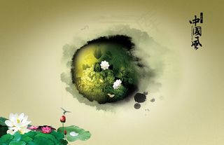 中国风荷塘春色psd素材