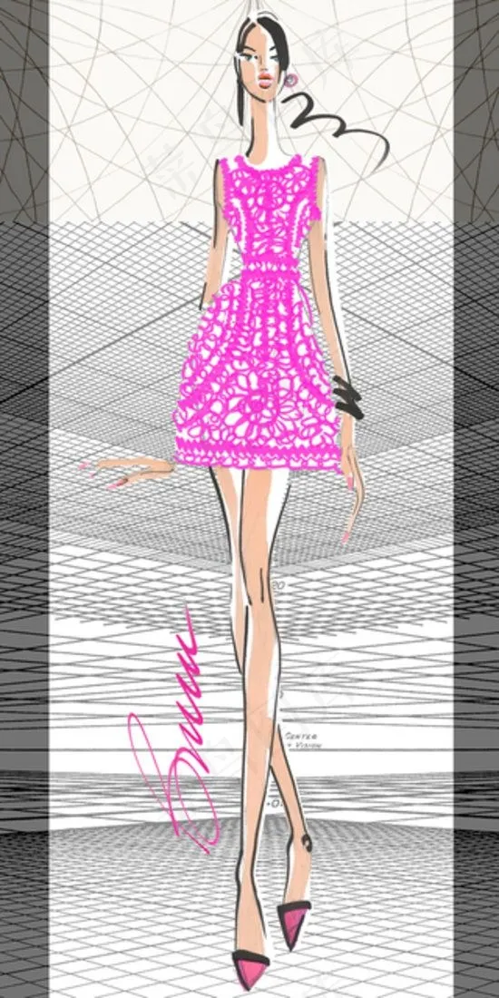 紫红色连衣裙设计图