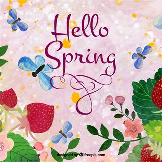 可爱的水彩背景straberries和蝴蝶的春天