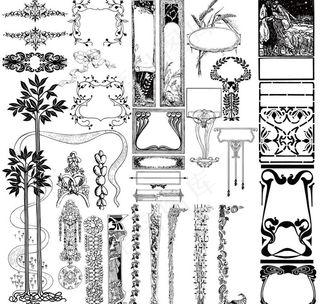 欧美黑白图案装饰花边图片