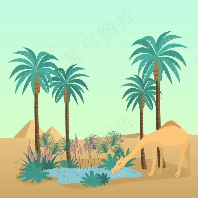 沙漠里的绿洲ai矢量模版下载