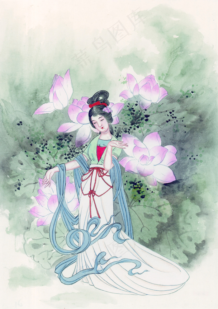 荷花侍女美景