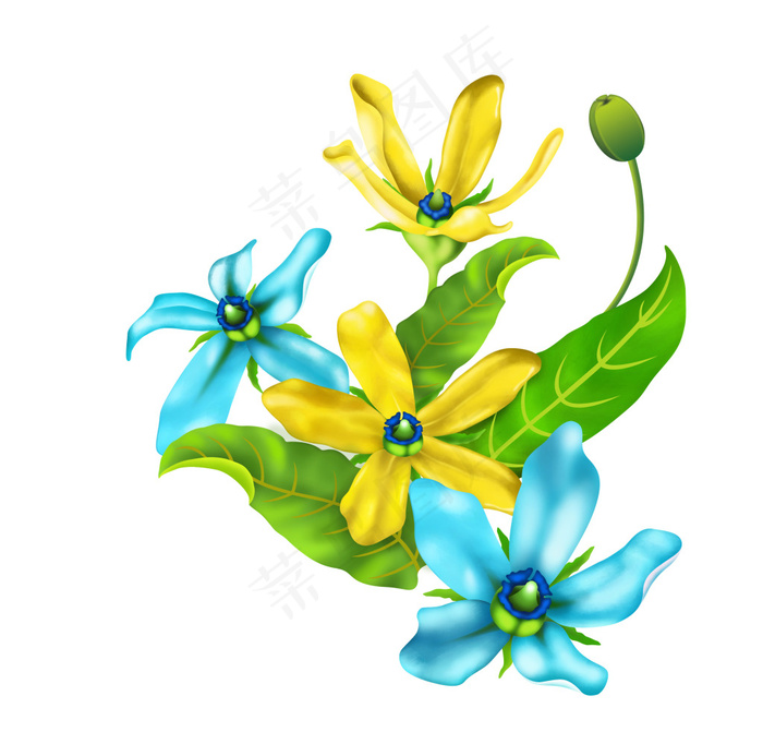 PS手绘蓝色花(3046X3018(DPI:600))psd模版下载